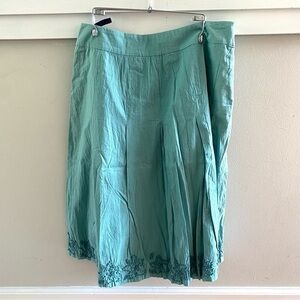 Boden A-Line Teal Lined Skirt Embroidered Pleated